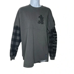 Disney Mickey Mouse gray black buffalo plaid spirit jersey sz SM
